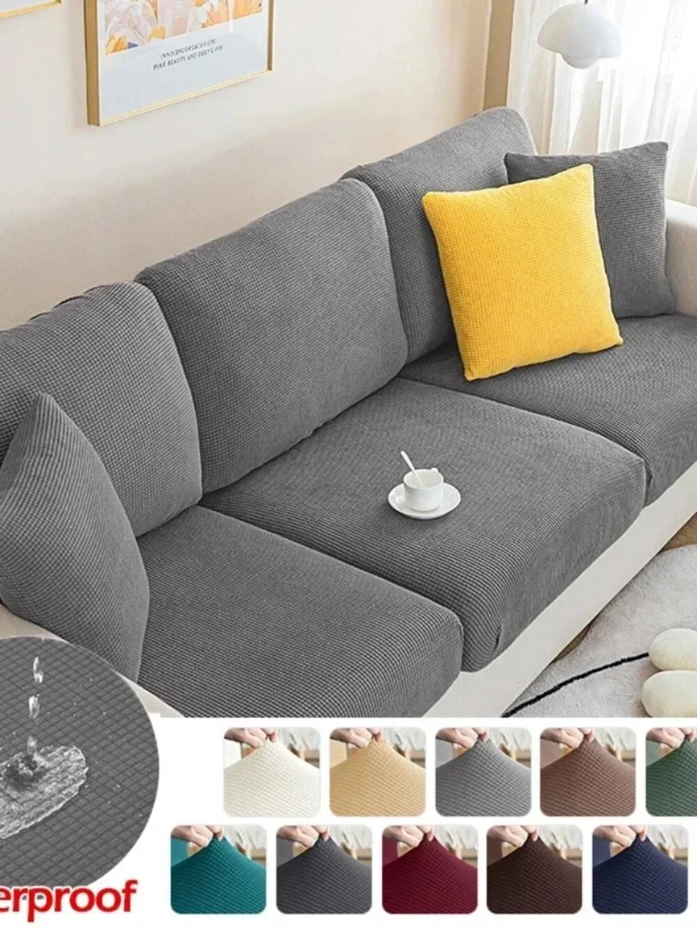Waterproof Sofa Seat Cushion Cover Elastic Pets Kids Furniture Protector